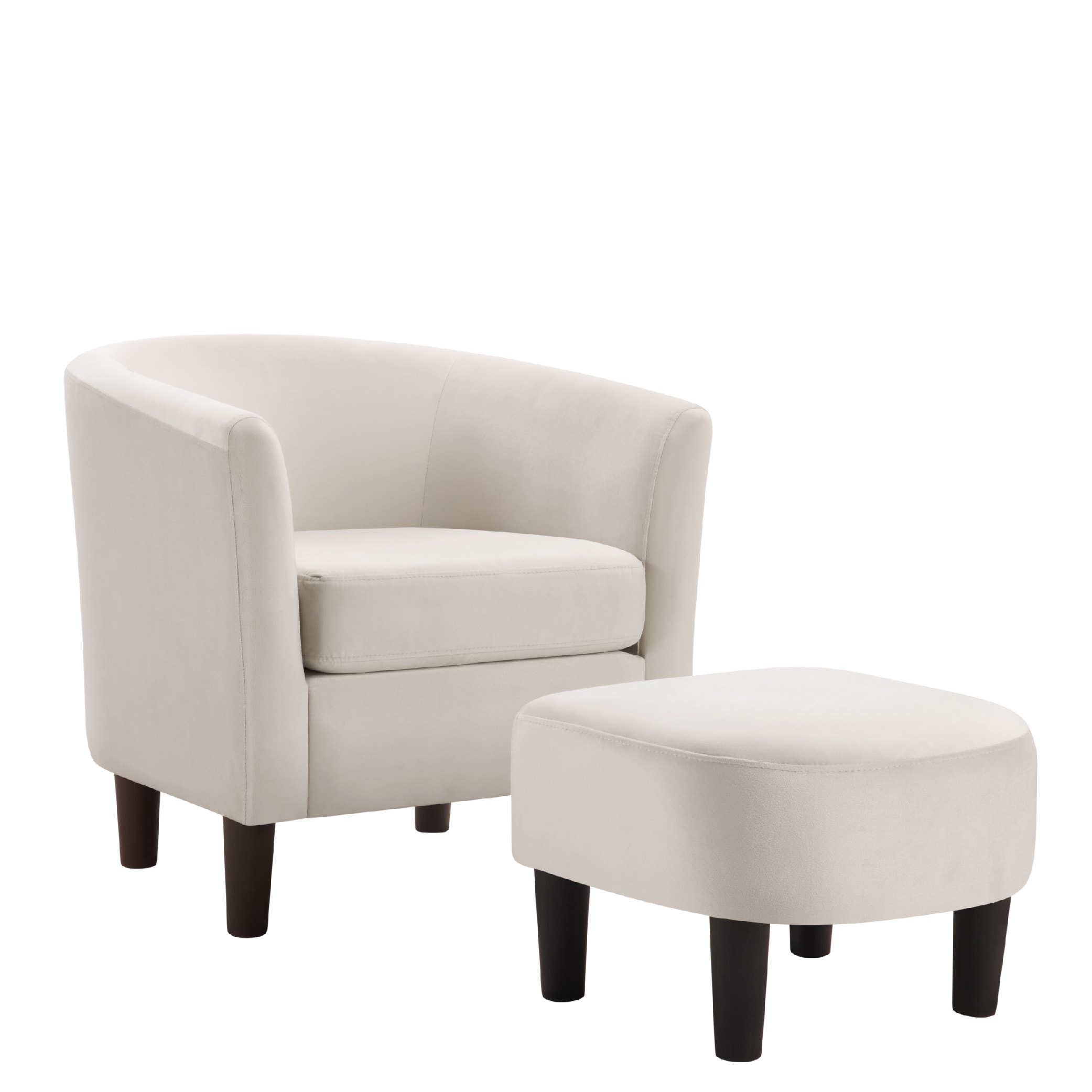 Velvet Accent Chair With Ottoman, Modern Barrel Chair Armchair For Living Room, Bedroom, White_maomaolike.com
